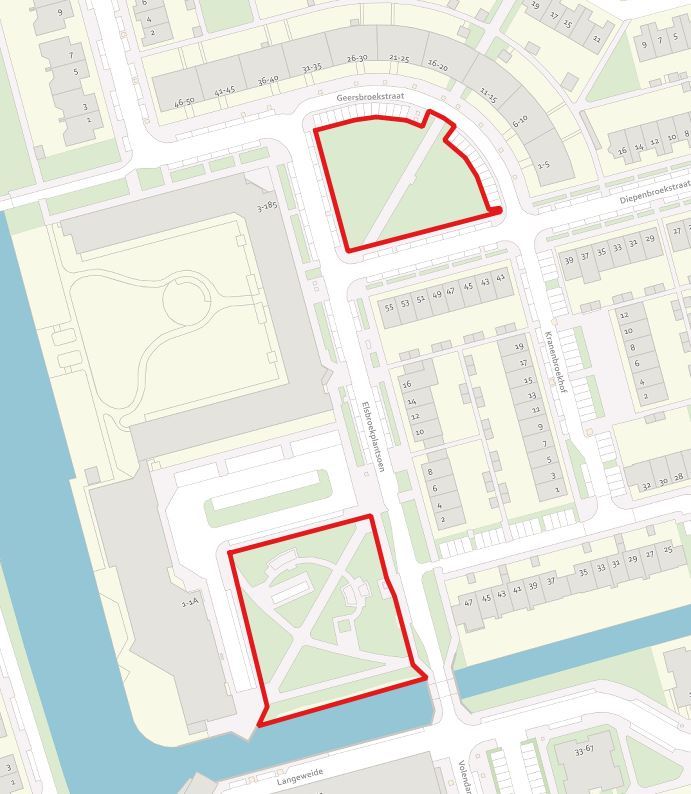 Kaart van de projectlocatie Elsbroekplantsoen en Geersbroekplantsoen