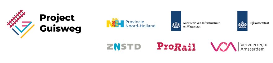 Logo's van Provincie Noord-Holland, Ministerie van Infrastructuur en Waterstaat, Rijkswaterstaat, gemeente Zaanstad, ProRail en Vervoerregio Amsterdam